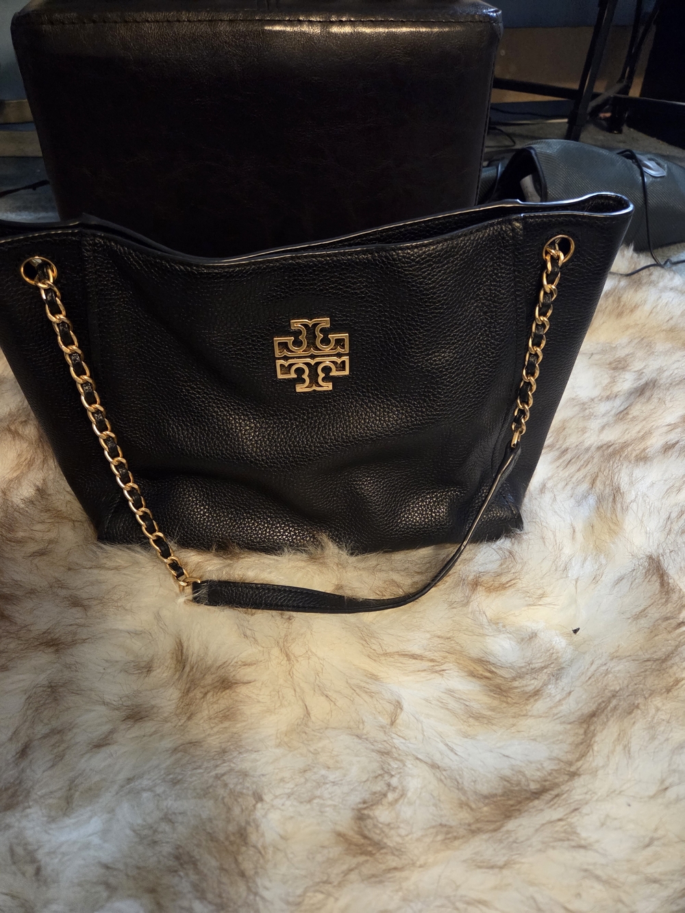 Tory Burch Black Leather Chain Tote - Picture 7 of 10